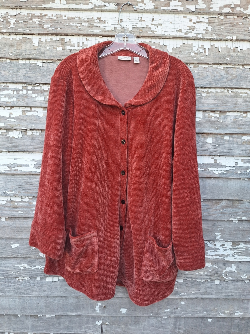 LOGO by Lori Goldstein Rust Red Chenille Button Front Jacket Size XL